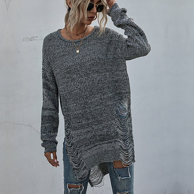 Women Casual Knit Sweater with Fringes Mune Fashion
