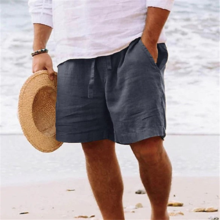 Men's airy linen shorts with elastic waistband and practical side pockets Mune Fashion