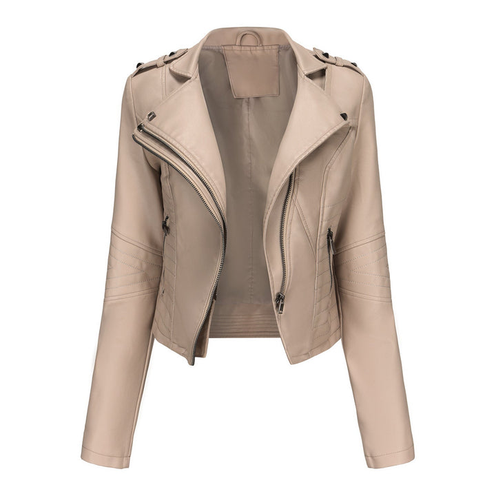 Women Stylish Biker Jacket with Asymmetrical Zipper and Detail Seams Mune
