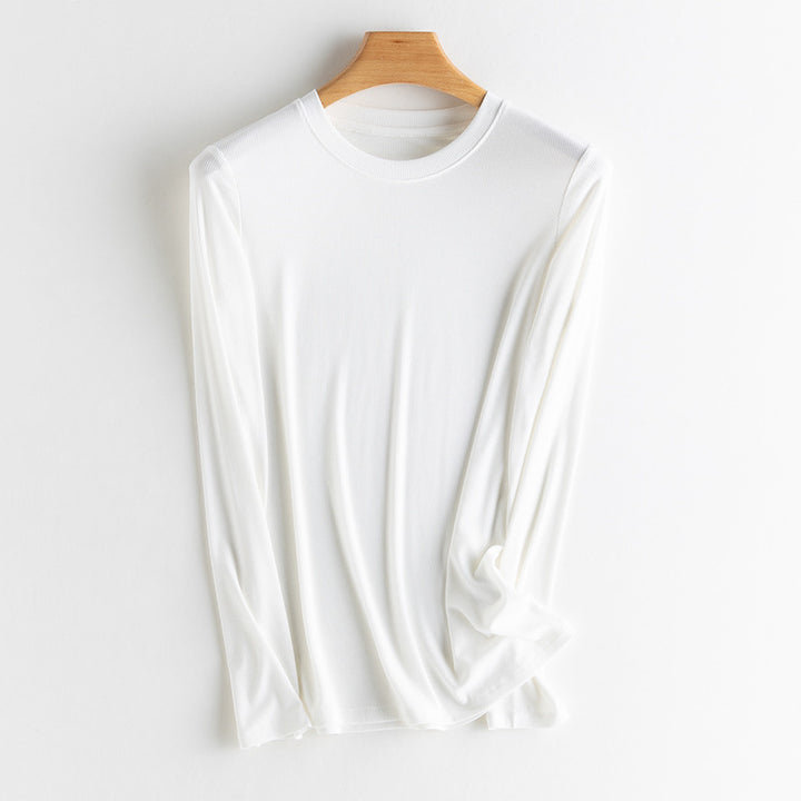 Women Long Sleeve Fine Rib Shirt made of soft Modal-Cotton mix with round neck Mune Fashion
