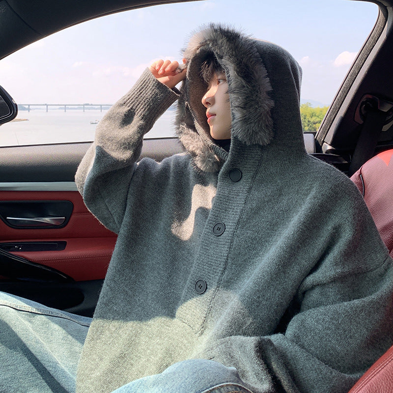Women's Oversized Hoodie with Hood and Fur Trim Mune Fashion