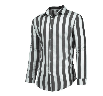 Men's slim fit long sleeve shirt with Kent collar and vertical stripe pattern Mune Fashion