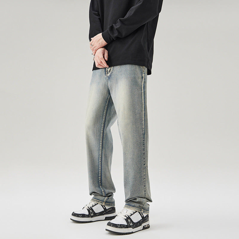 Men's straight cut vintage denim jeans with a relaxed fit and faded finish Mune Fashion