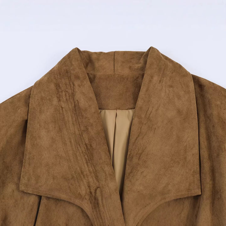 Women Oversized Waterfall Jacket in Suede Look Mune Fashion