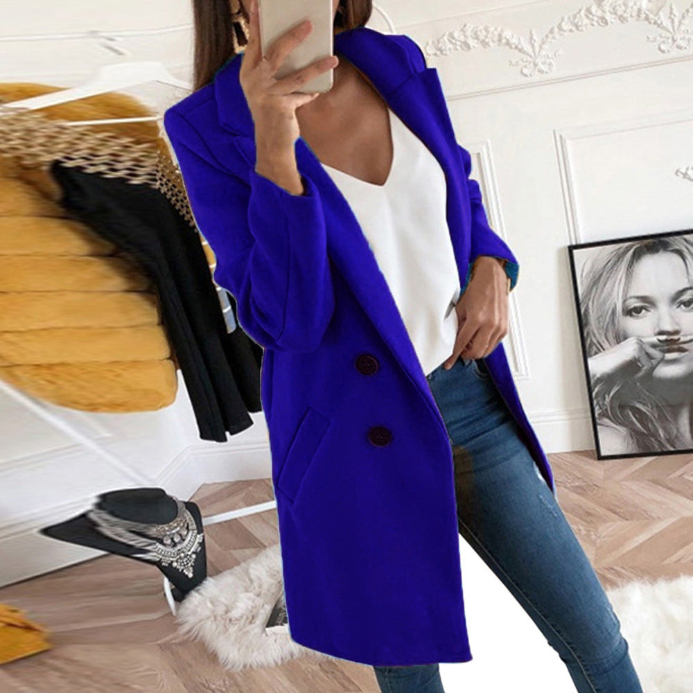 Women's Longline Wool-Look Coat-Blazer with Notched Collar Drune