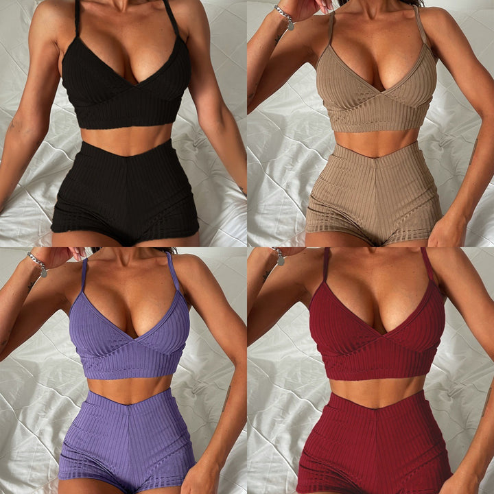 Women Sporty Crop Top and Shorts Set Mune Fashion
