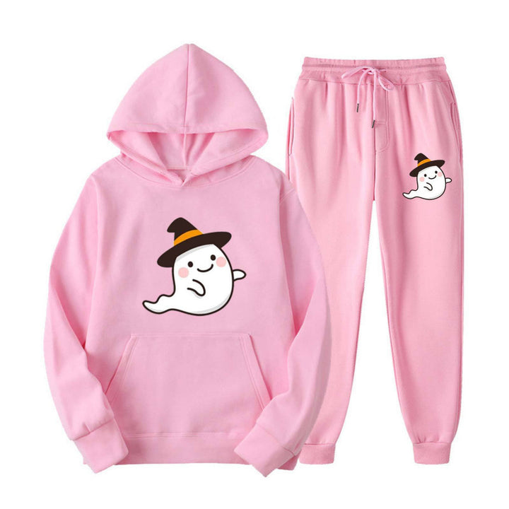 Unisex nan cozy hoodie and jogging pants set with Halloween ghost print Mune Fashion