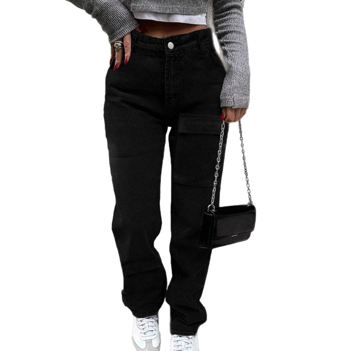 Women's cargo denim pants with large thigh pocket and wide straight-leg Mune Fashion