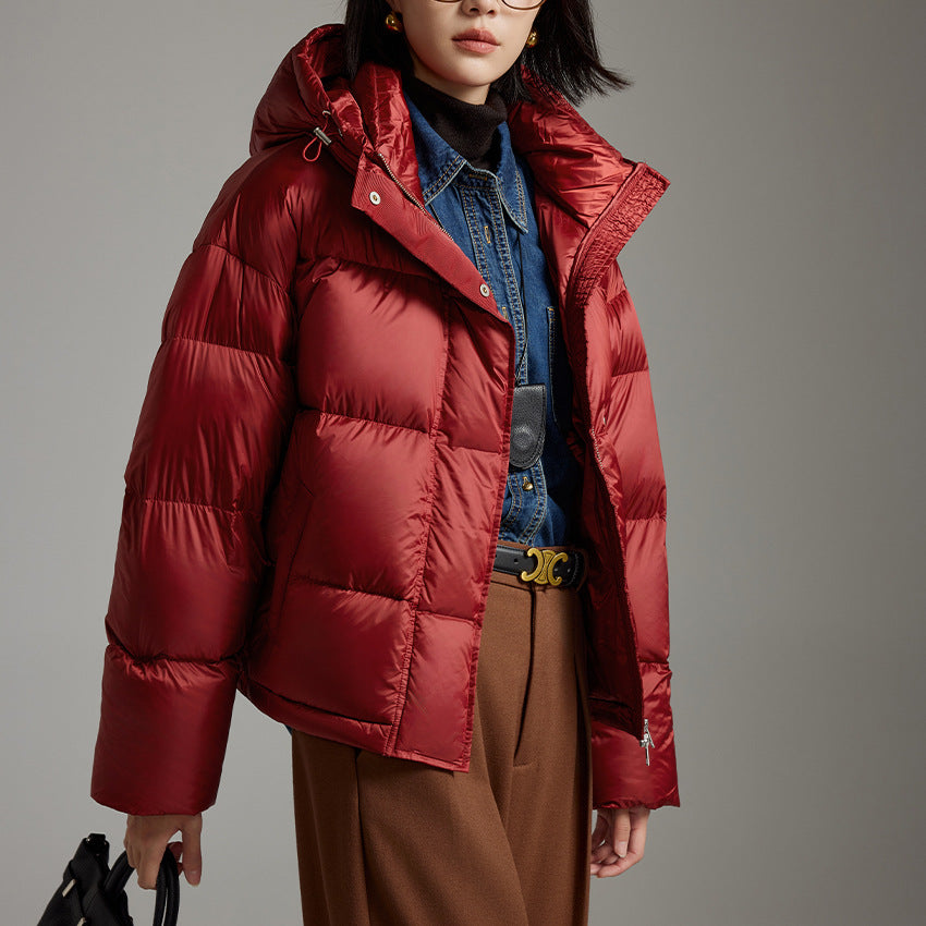 Women Short Boxy Quilted Down Jacket with Hood Mune Fashion
