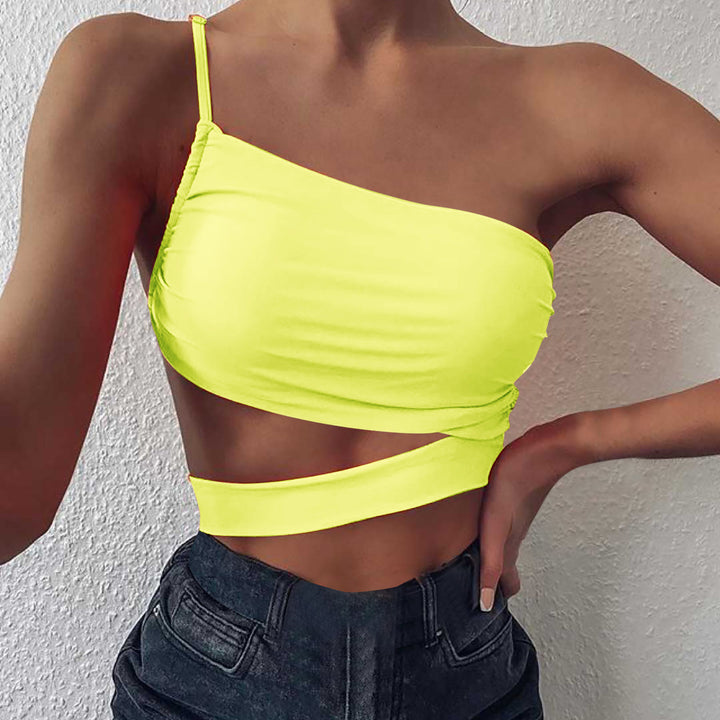 Women's asymmetrical crop top with elegant wrap design Mune Fashion