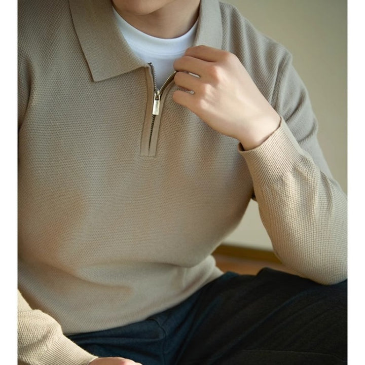 Men's fine-knit half-zip pullover with polo collar and textured stitch Mune Fashion