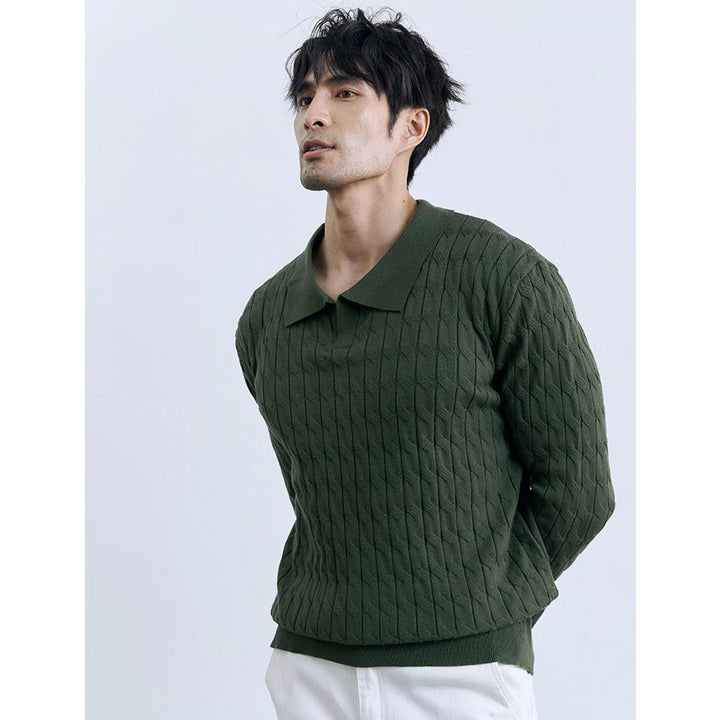 Men's Elegant Knitted Sweater with Stand-Up Collar Mune Fashion