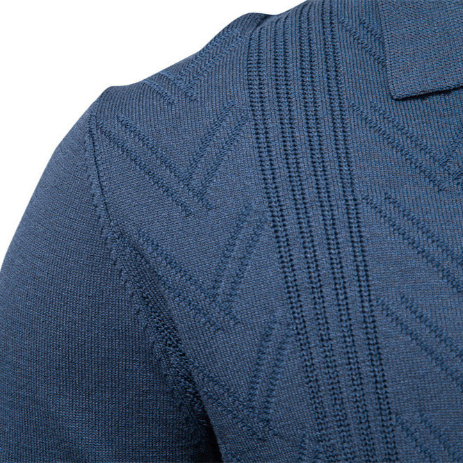 Men's fine knit polo sweater with V-neck, zigzag pattern and Kent collar Mune Fashion
