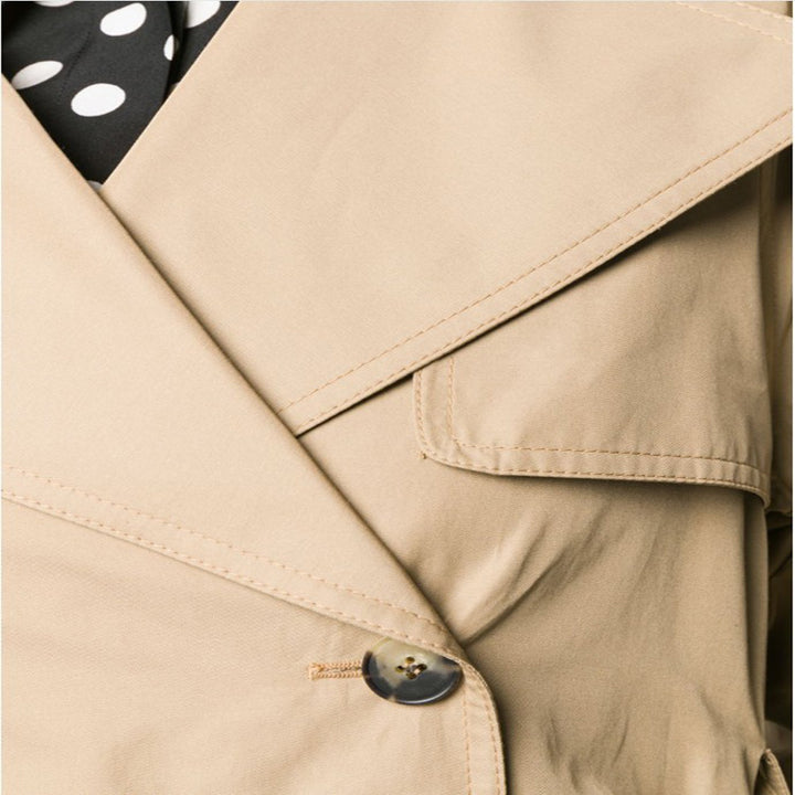 Women Mid-length Trench Coat in A-line Cut with Waist Belt and Epaulettes Mune Fashion
