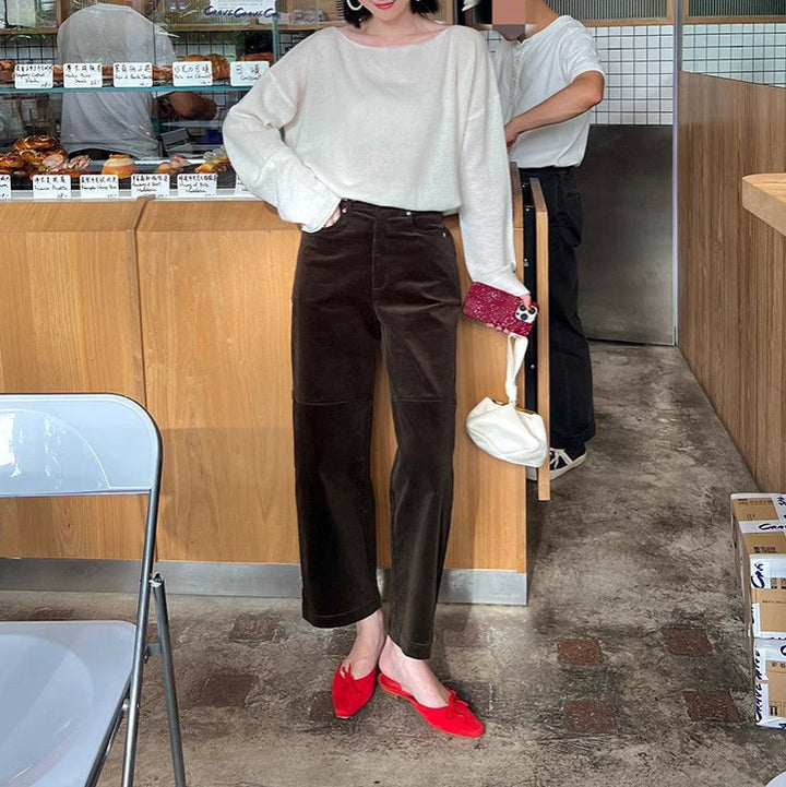 Women Elegant Wide Corduroy Trousers Mune Fashion