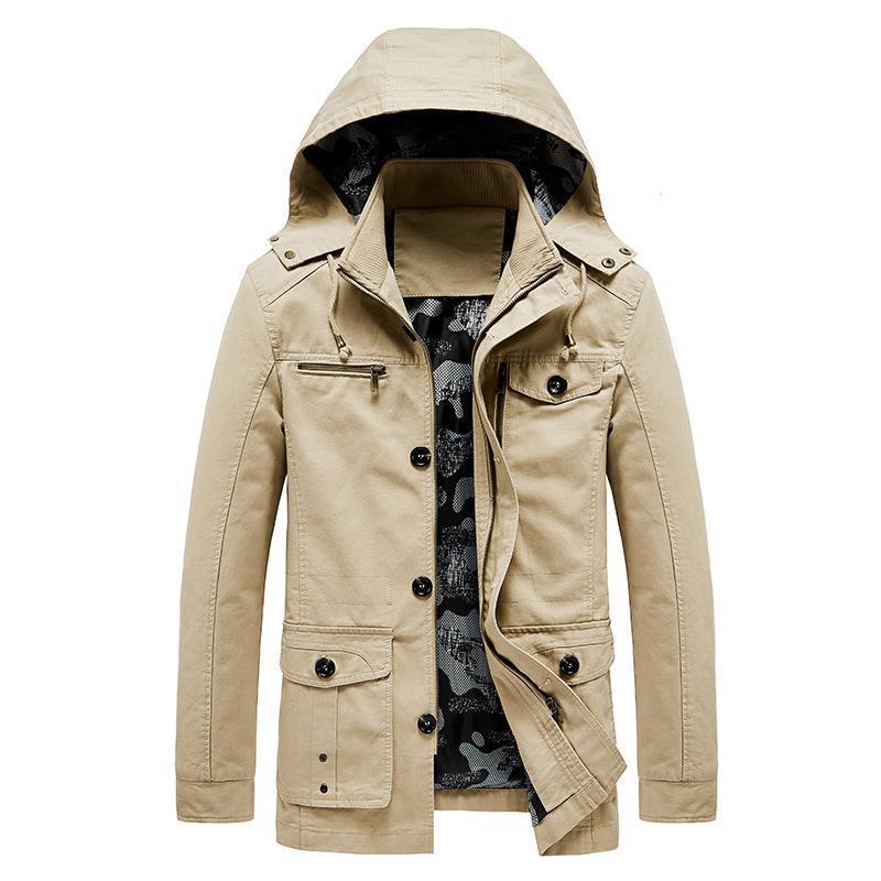 Men's mid-length canvas field jacket with hood, cargo pockets and camouflage lining Mune Fashion