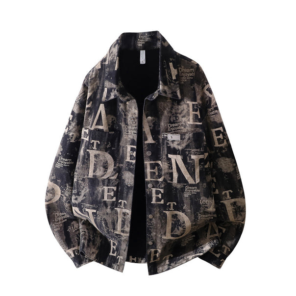 Men's Oversized Denim Jacket in Used Print with Snap Button Front Mune Fashion