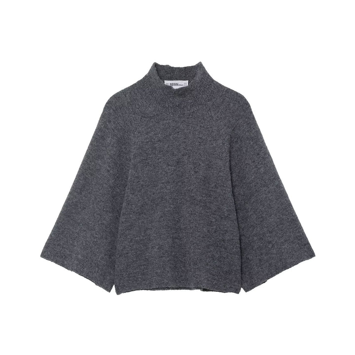 Women's Oversize Knit Poncho with Stand-Up Collar and Wide Swing Cut Mune Fashion