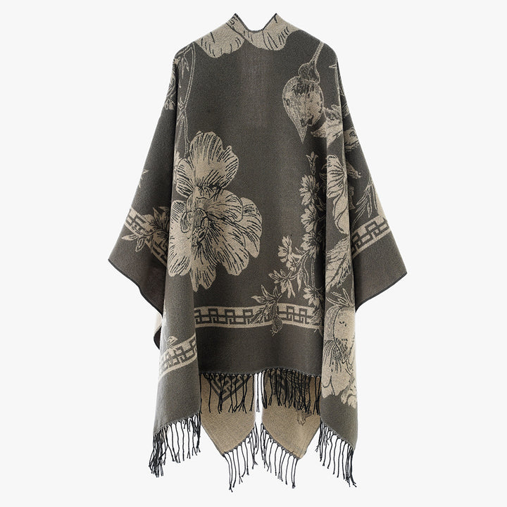 Women's Rectangular Jacquard Throw with Floral Allover Pattern and Fringe Hem Mune Fashion