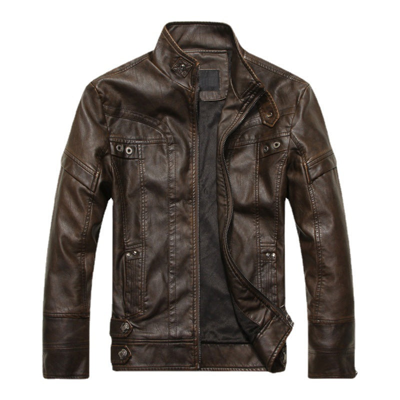 Men's leather jacket in pilot bomber style with stand-up collar and vintage look Mune Fashion