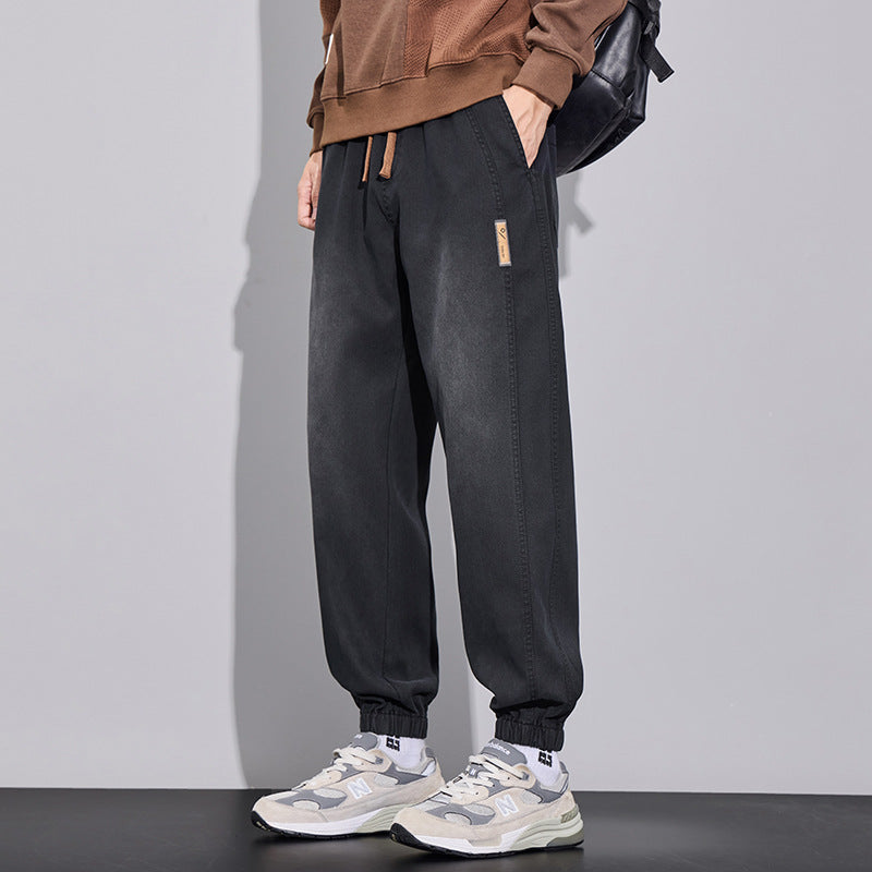 Men's Relaxed-Fit Jogging Pants in Denim-Look with Elastic Waistband, Drawstring and Ribbed Cuff Mune Fashion
