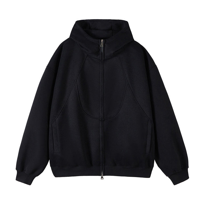 Unisex Oversize Hooded Sweat Jacket with High Stand-Up Collar and Full-Length Zipper Mune Fashion