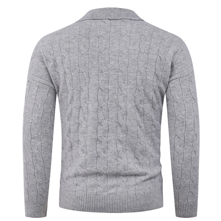Men's cable knit polo with polo collar and ribbed cuffs made of fine wool blend Mune Fashion
