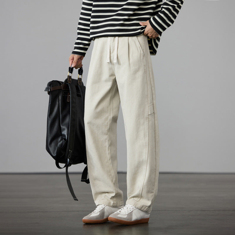 Men's Loose Cotton Canvas Cargo Pants with Drawstring Waist and Multiple Pockets Mune Fashion