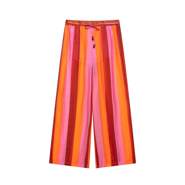 Women 20+ wide culotte pants with drawstring waistband and vertically striped linen look Mune Fashion