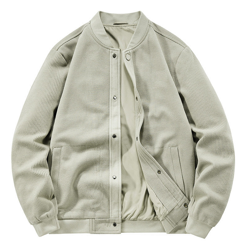 Men's Structured Bomber Jacket with Waffle Knit, Lightly Lined and Snap Placket Mune Fashion