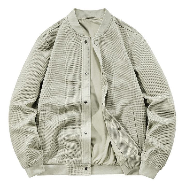 Men's Structured Bomber Jacket with Waffle Knit, Lightly Lined and Snap Placket Mune Fashion