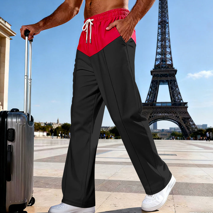 Men's Lightweight Travel Pants with Wide Leg, Contrasting Drawstring Waistband, and Crease Mune Fashion