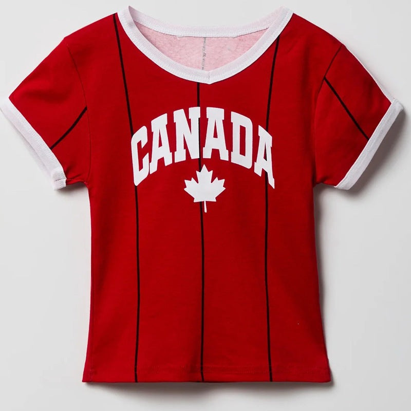 Unisex short-sleeve children's T-shirt with retro England print and contrasting round neck Mune Fashion
