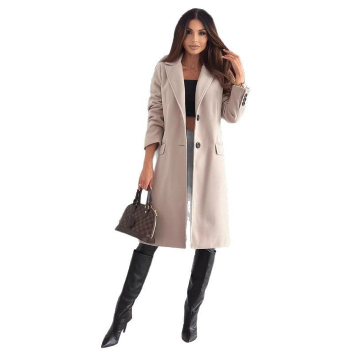 Women's Tailored Knee-Length Single-Breasted Long Coat Mune Fashion