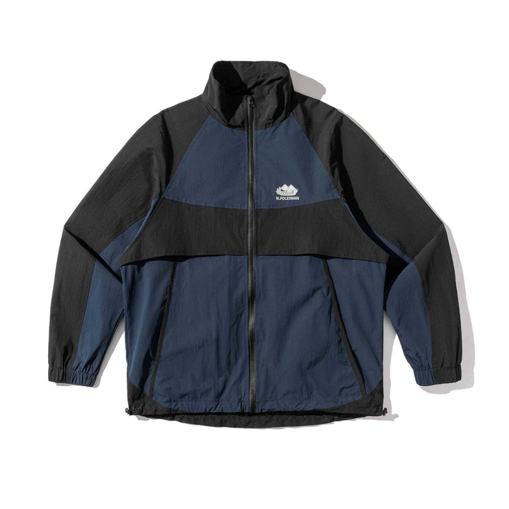 Unisex Lightweight Colorblock Windbreaker in Boxy Cut with High Stand-Up Collar and Drawstring Hem Mune Fashion