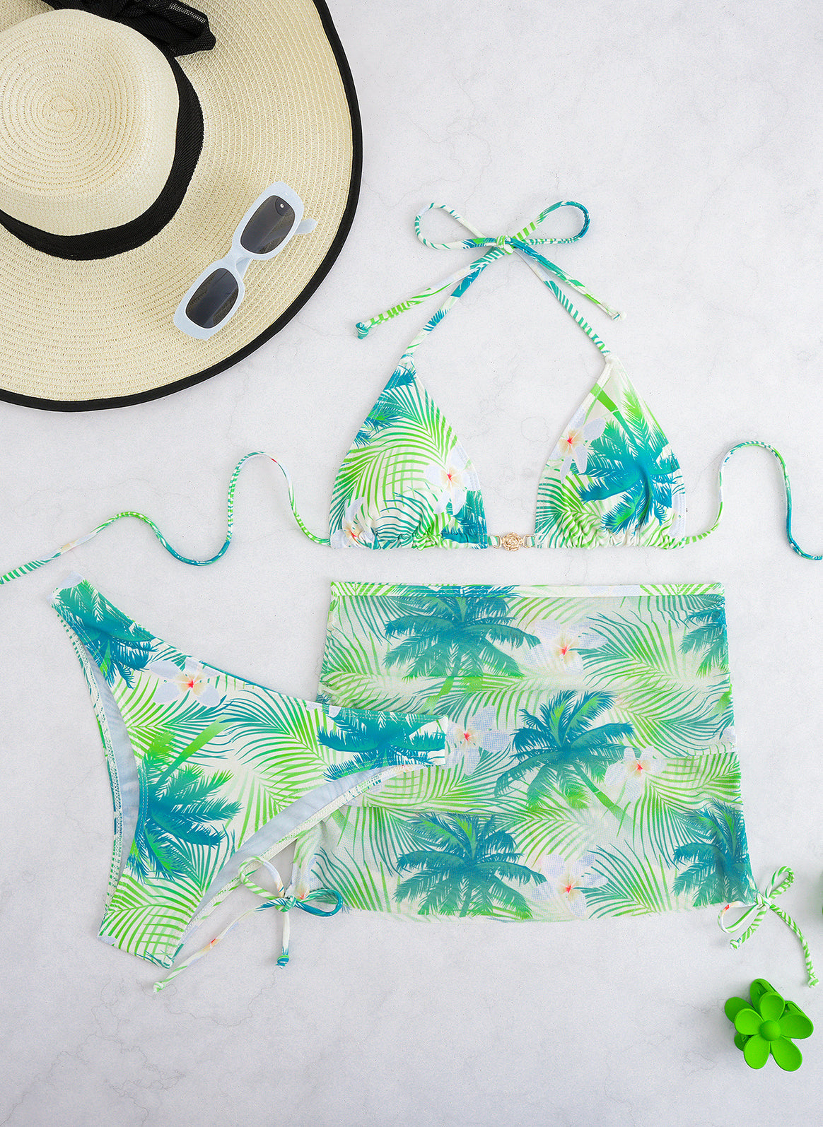 Ladies bikini set with elegant wrap skirt and tropical design Mune Fashion