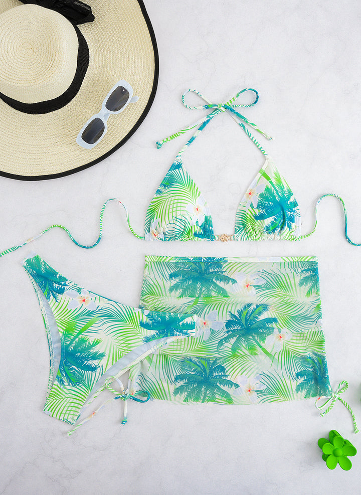 Ladies bikini set with elegant wrap skirt and tropical design Mune Fashion