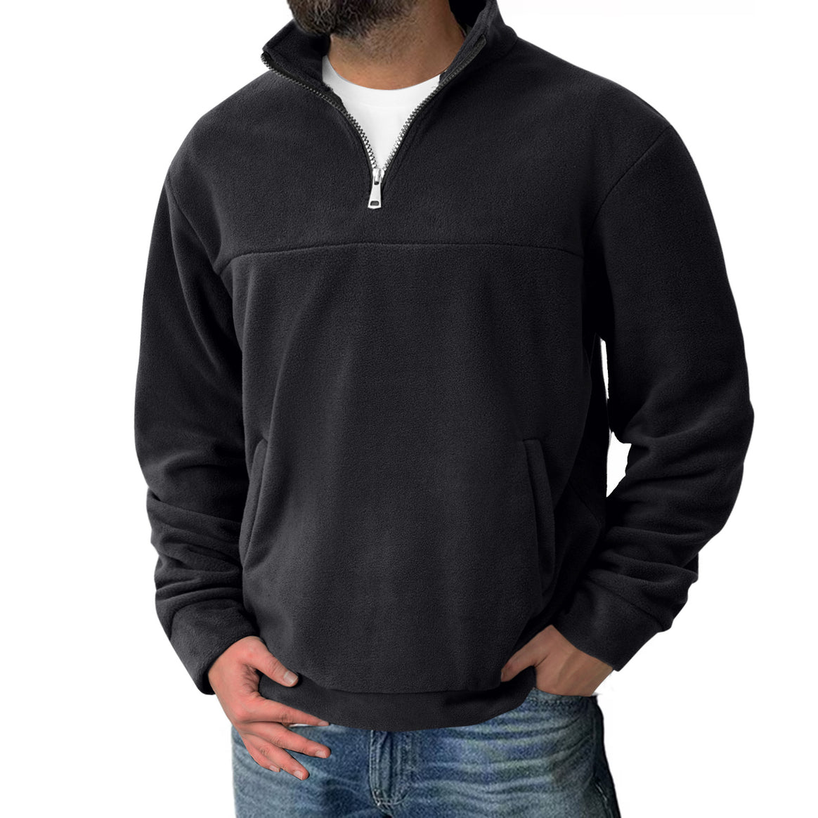 Men's fleece half-zip pullover with stand collar and kangaroo pocket Mune Fashion