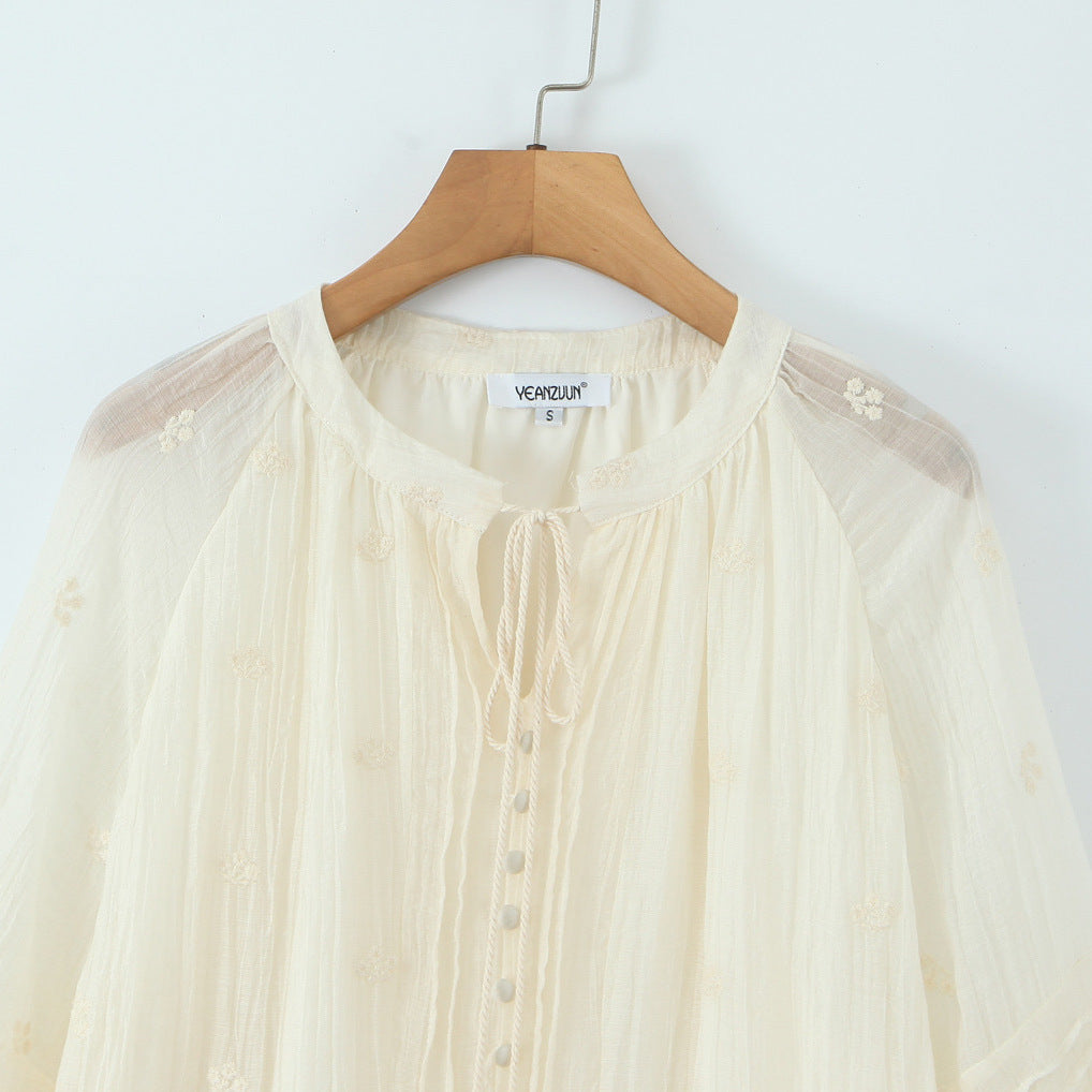 Women's Romantic Mini Tunic Dress with Ruffles and Balloon Sleeves Mune Fashion
