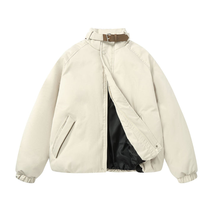 Women Quilted Boxy Bomber with high-collar buckle and diagonal zip pockets Mune Fashion
