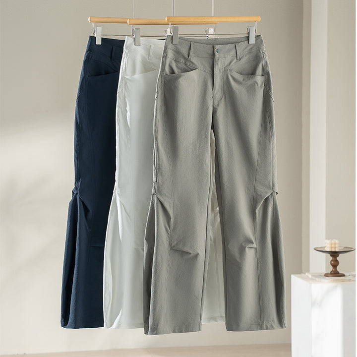 Women Wide High-Cut Trousers with Side Slit Panels and Distinctive Seam Details Mune Fashion