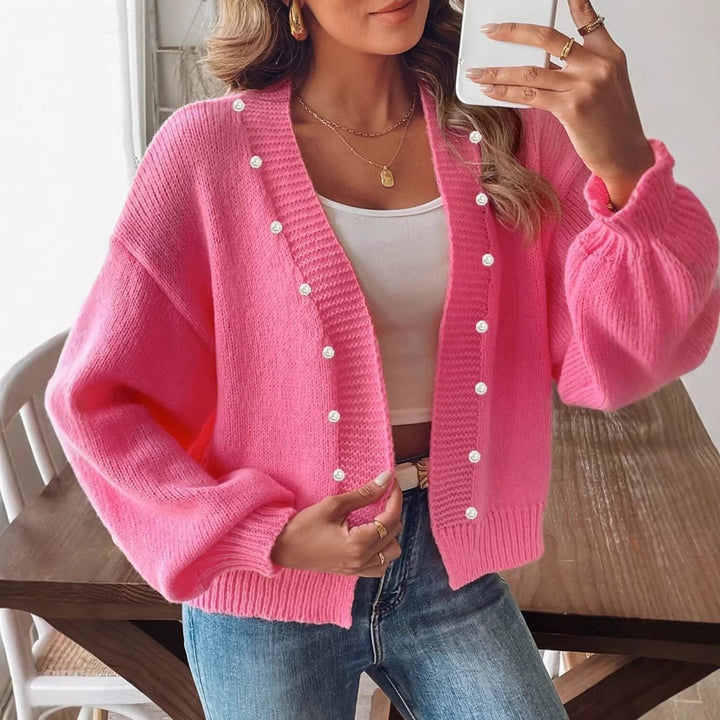 Women's knitted cardigan with pearl buttons and balloon sleeves Mune Fashion
