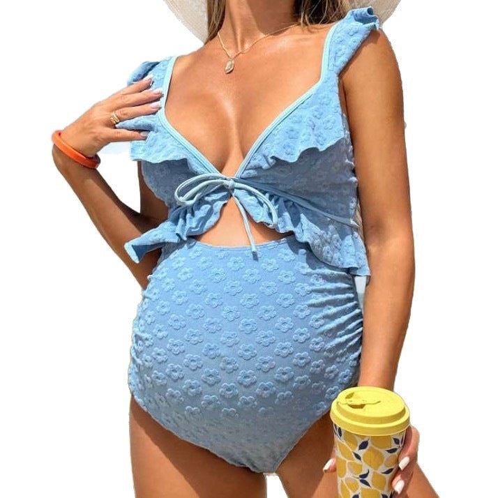 Ladies wrap swimsuit with ruffle details and floral pattern Mune Fashion