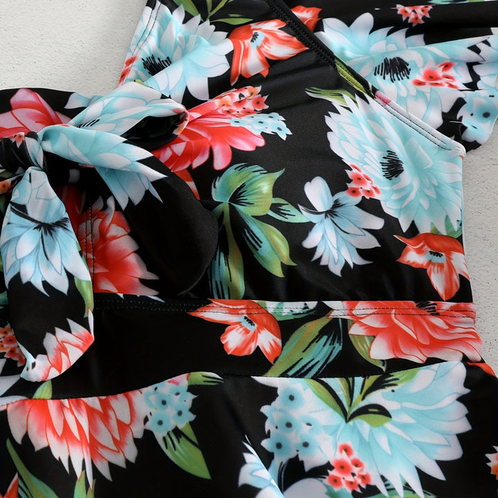 Women's One-Piece Swimsuit with Ruffle Details and Floral Design Mune Fashion