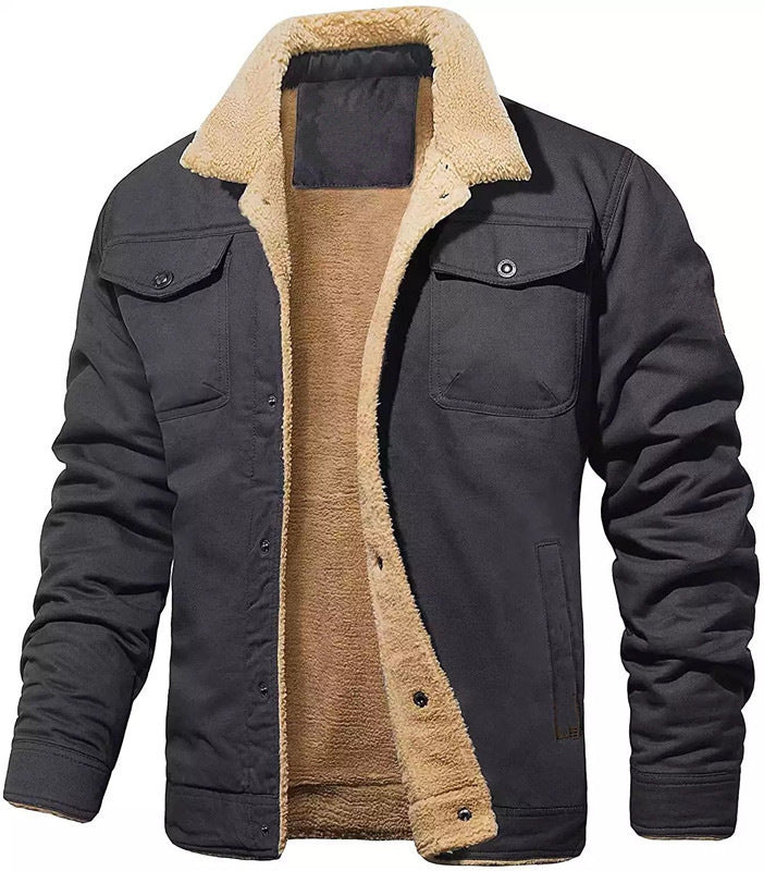 Men's padded sherpa canvas jacket with button placket and chest pockets Mune Fashion