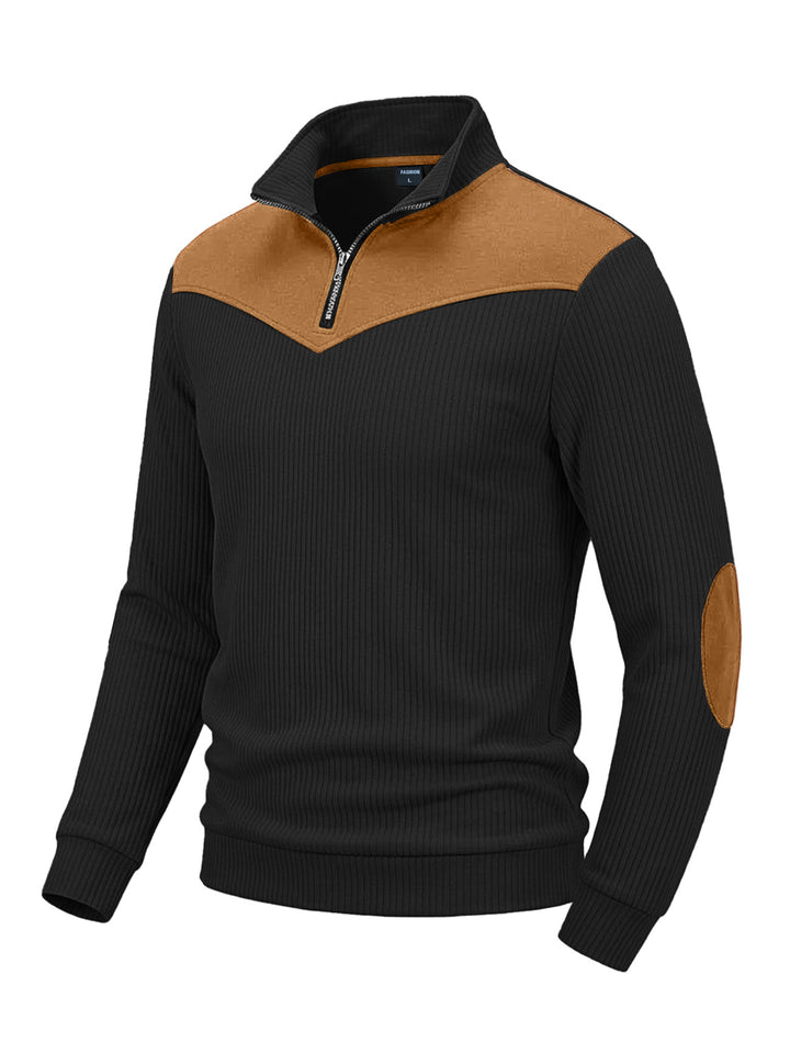 Men's knit sweater with turtleneck, ribbed structure and elbow patches Mune Fashion