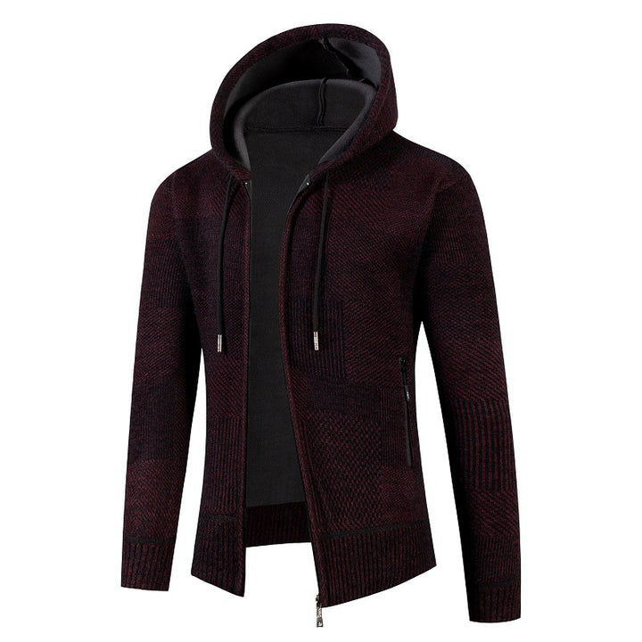 Men's structured knit zip hoodie with lined hood and graphic patch pattern Mune Fashion