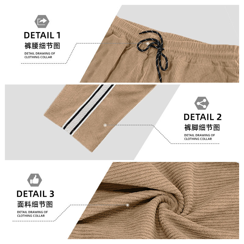 Men's loose training pants in corduroy look with drawstring waistband and side contrast stripes Mune Fashion