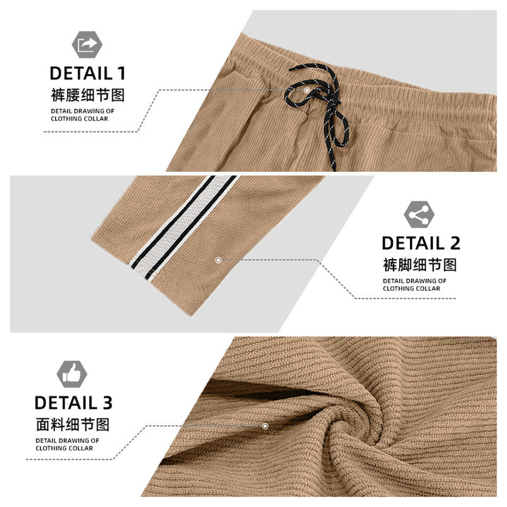 Men's loose training pants in corduroy look with drawstring waistband and side contrast stripes Mune Fashion