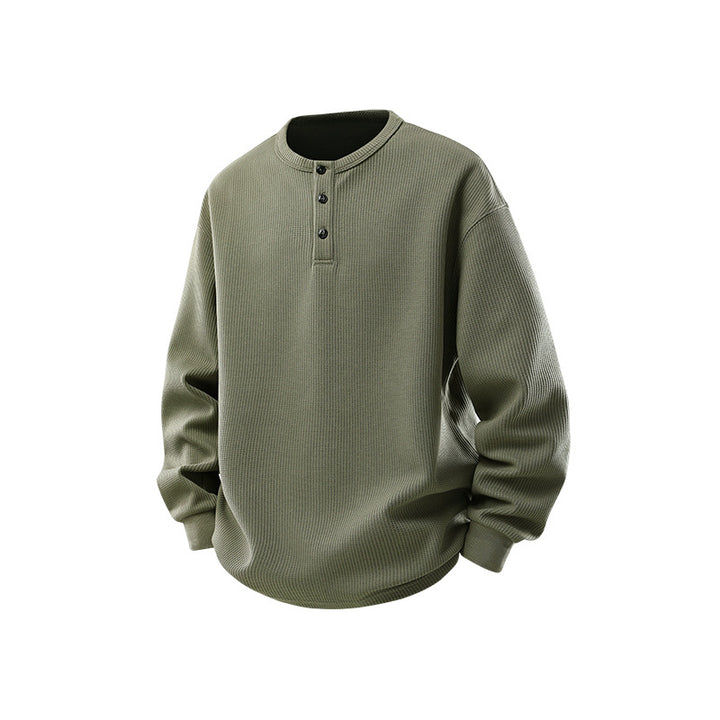 Men's waffle structure Henley thermal shirt with button placket and relaxed fit Drune